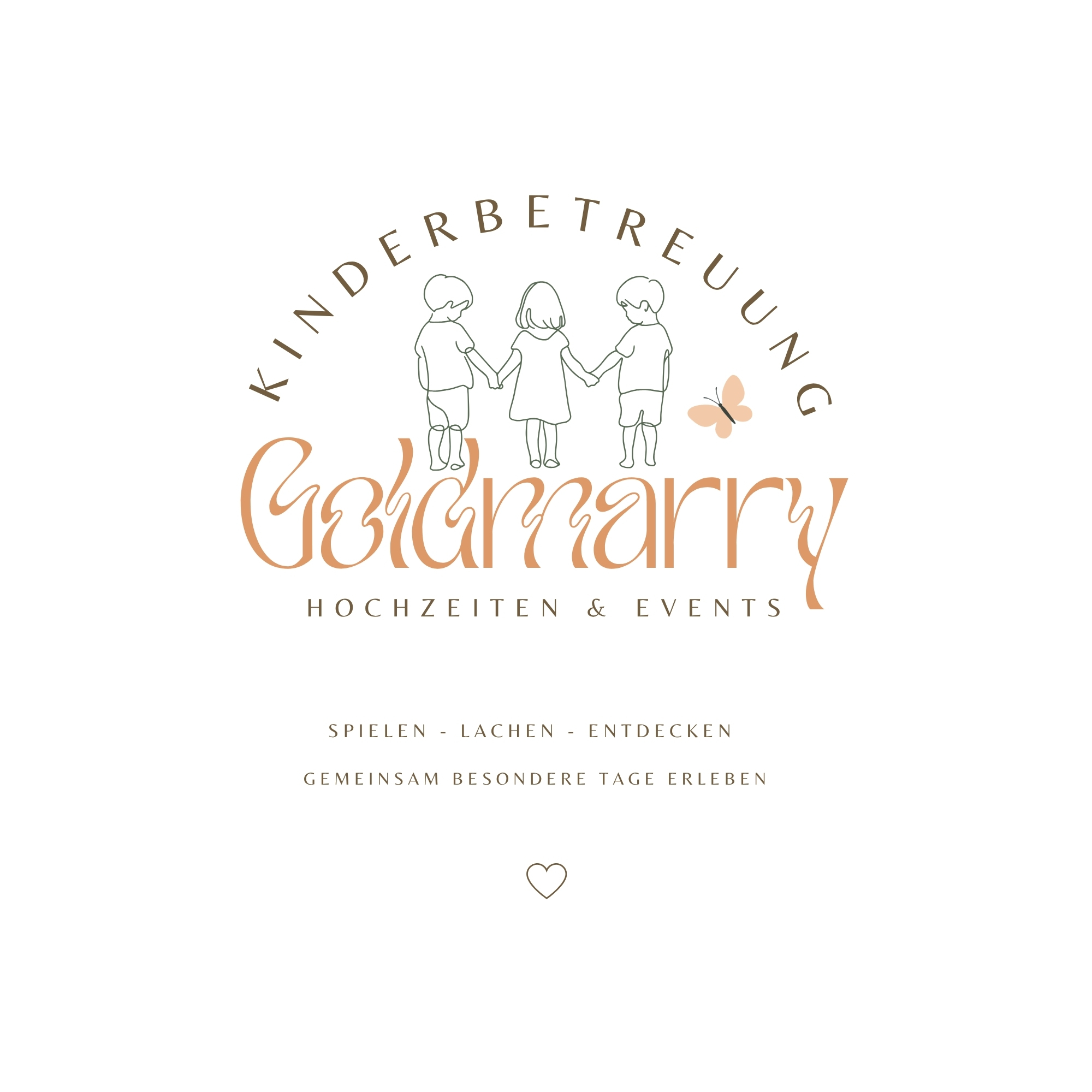 Goldmarry Kinderbetreuung – Logo mit Motto „Spielen · Lachen · Entdecken – gemeinsam besondere Tage erleben“